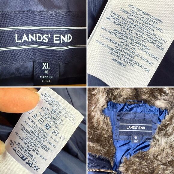 LANDS' END XL (18) Navy Blue Insulated Puffer Coat Parka - Picture 10 of 16